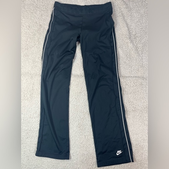 Nike Black Knit Sweatpants with Drawstring and Side Stripe Size Medium Flare Leg - Picture 1 of 8
